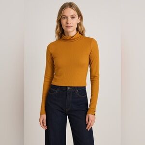 Active USA Ribbed Mock Neck Button Cuff Top Marigold sz Small